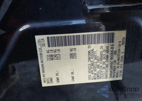 2014 Nissan Maxima 3.5 Sv z USA, uszkodzony, nr VIN 1N4AA5APXEC908686